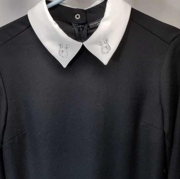 Victoria Beckham White Collar and Cuffs Black Block Dress l Size small l Goth - Picture 5 of 7